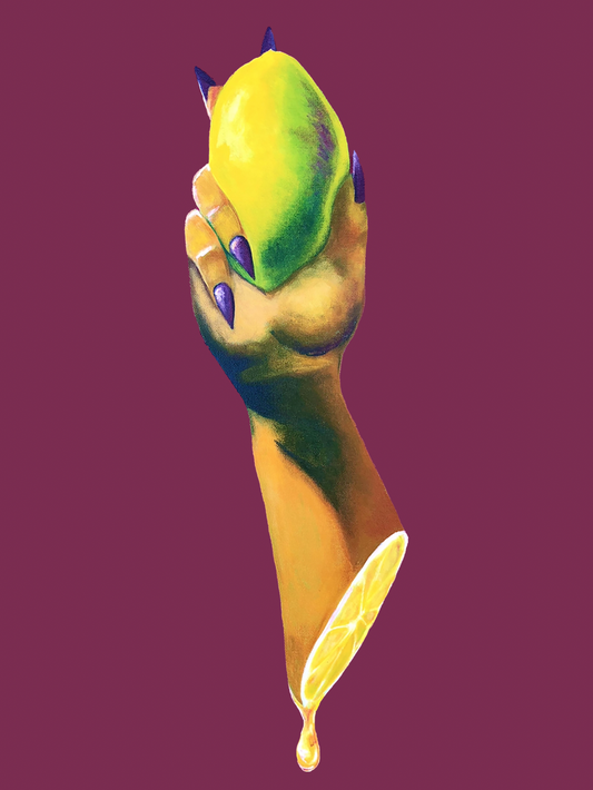 Juice & Squeeze print - hand holding lemon